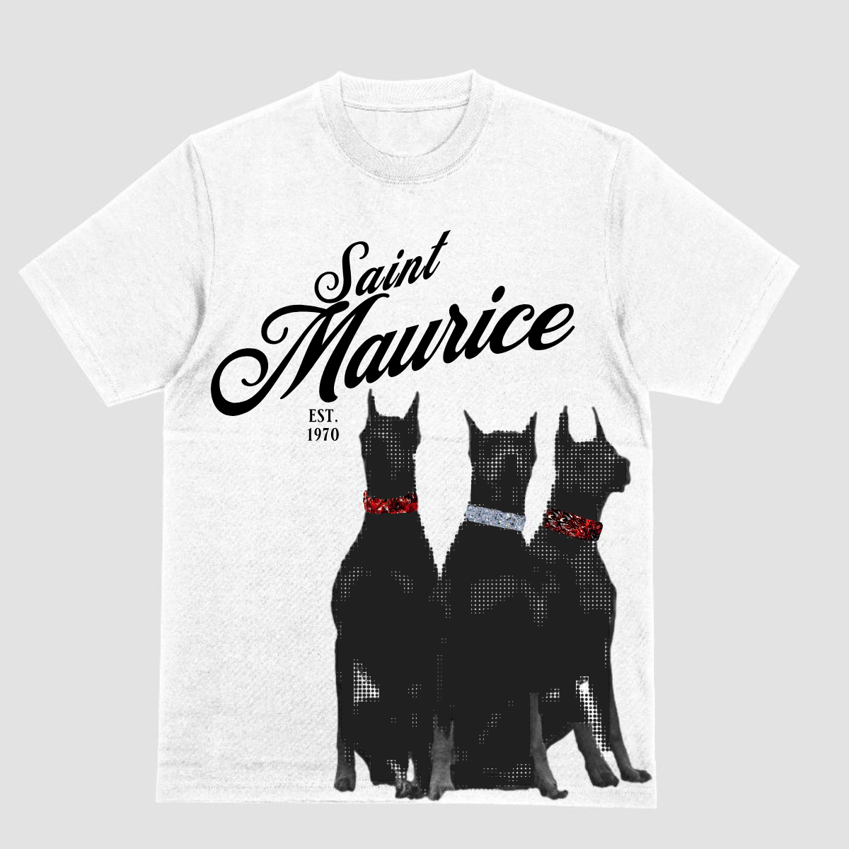 THREE HOUNDS & A SAINT BY MY SIDE! MEN'S T-SHIRT