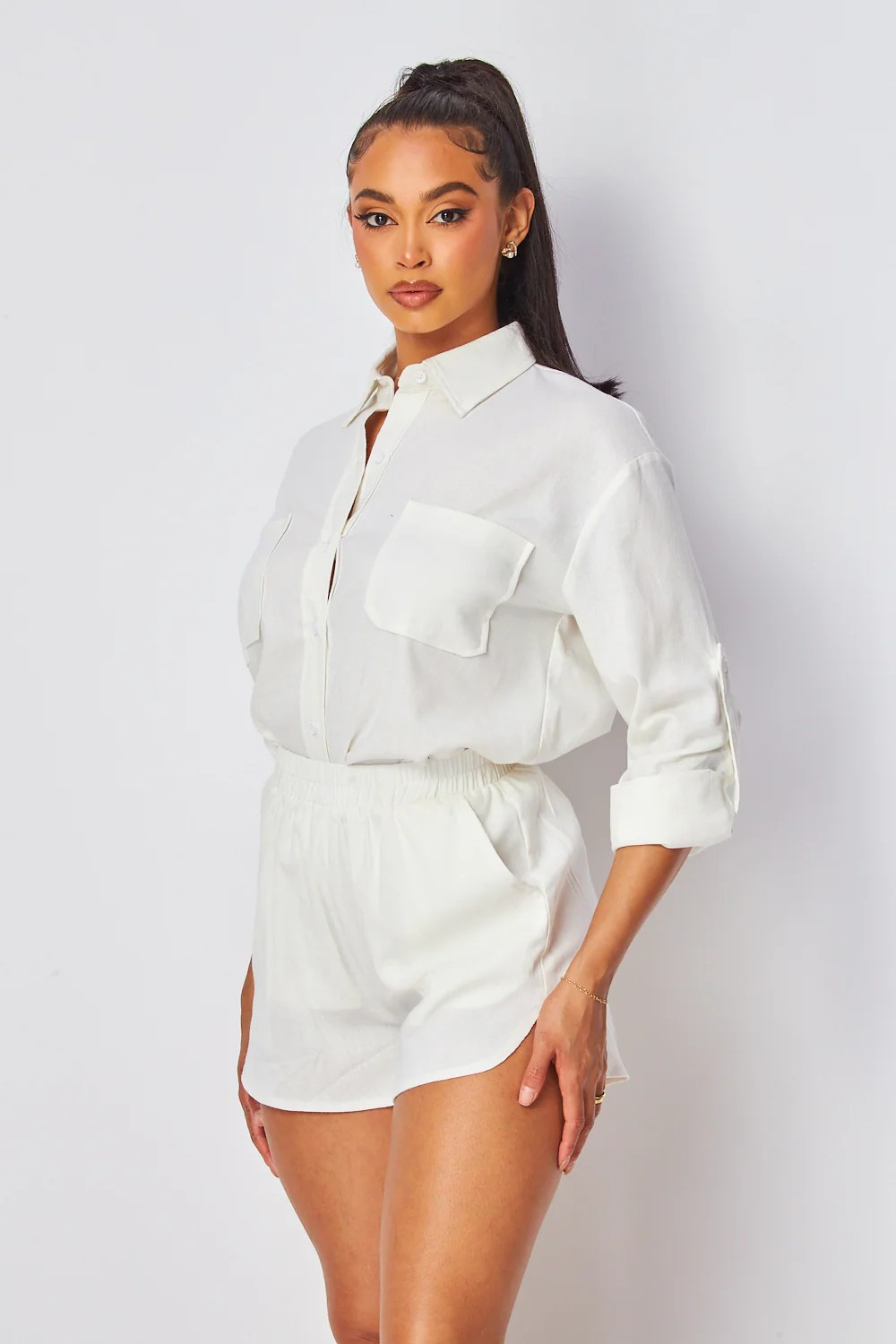 Island Gal Linen Shirt And Shorts Set